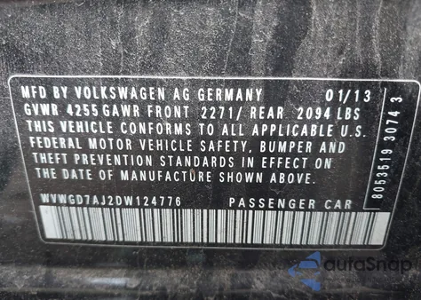 2013 Volkswagen Gti 4-Door from USA, damaged, VIN WVWGD7AJ2DW124776